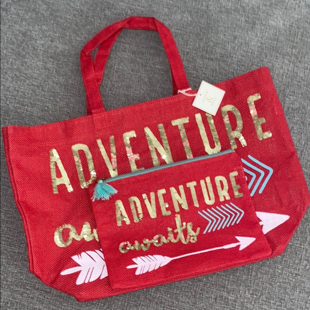 Olive and Hill Red and Gold Adventure Tote and Pouch Set
